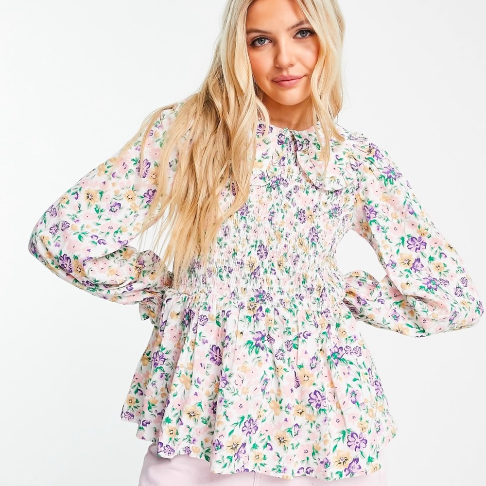 ASOS- floral collared smock blouse